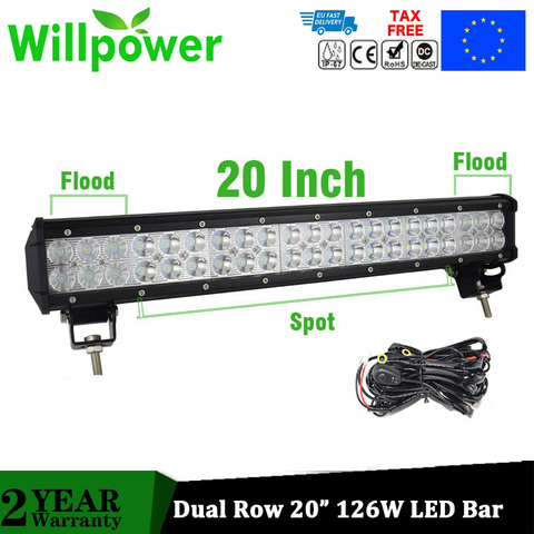 Impuesto libre 12 V doble filas led luz de conducción IP67 impermeable luz de trabajo 126 W 20 pulgadas offroad coche led barra ligera 4x4 ► Foto 1/6