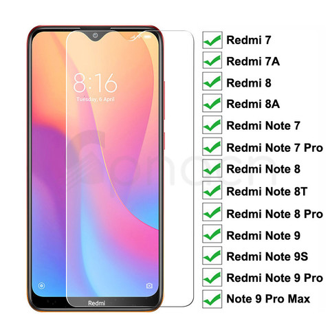 De vidrio templado 9H para Xiaomi Redmi 8 8A 7 7A pantalla cristal Protector Redmi Nota 9S 8 8T 7 9 Pro Max película protectora de vidrio de seguridad ► Foto 1/6