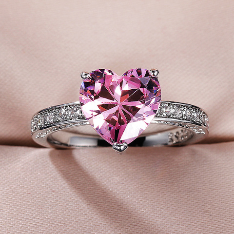 Huitan de lujo de las mujeres corazón Anillos De Compromiso AAA circonita Rosa anillos para propuesta para novia bien, regalo de aniversario ► Foto 1/6