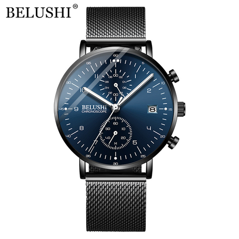 BELUSHI-relojes de cuarzo deportivos para hombre, de lujo, de marca superior, de malla delgada, de acero, resistente al agua, Masculino ► Foto 1/6