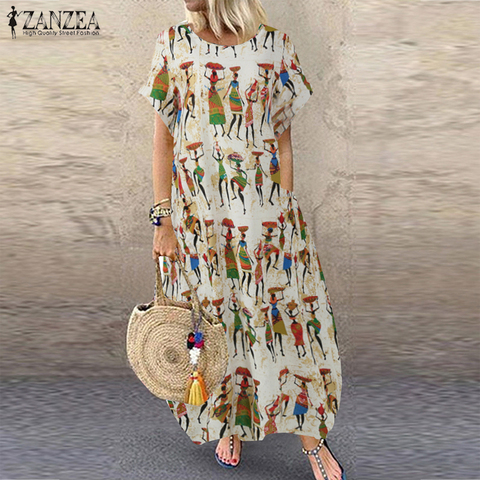 ZANZEA-vestido veraniego largo para mujer, vestido largo con estampado de dibujos animados, estilo informal, pantalón corto, manga larga, Túnica de cuello redondo para mujer de gran tamaño 7 ► Foto 1/6