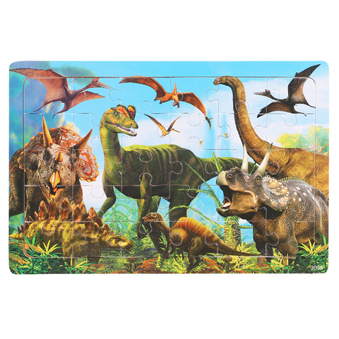 Puzle de dinosaurios de madera para niños, 30 piezas, rompecabezas de dibujos animados, juguetes navideños educativos ► Foto 1/6
