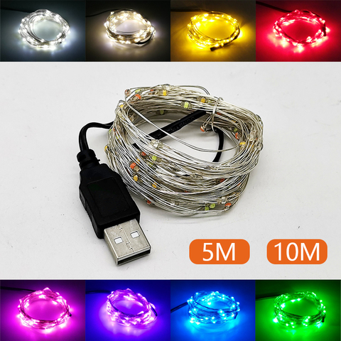 50 LED 100 guirnaldas de luces LED Hada para exteriores Garland de alimentación USB de alambre de cobre alambre luces para la fiesta de Navidad de la boda 9 colores ► Foto 1/6