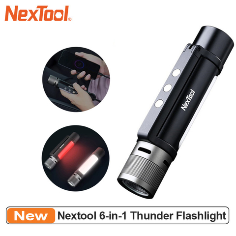 NEXTOOL-linterna de alarma con zoom, 6 en 1, 1000lm, doble luz, recargable, móvil, Banco de energía, trabajo o Camping, magnética, USB-C ► Foto 1/6