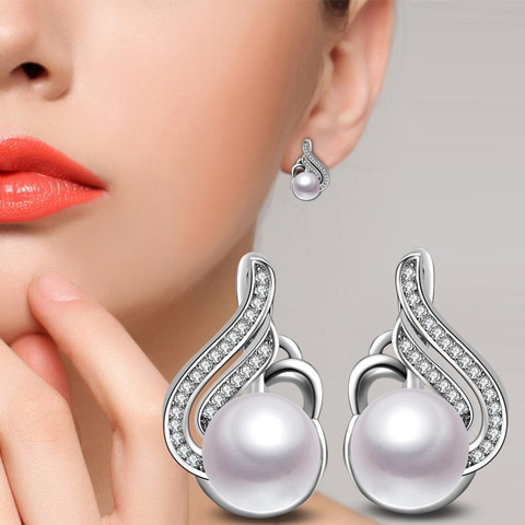 Pendientes de plata de ley 925 para mujer, pendientes de perlas de agua dulce simples, joyería, regalo ► Foto 1/5