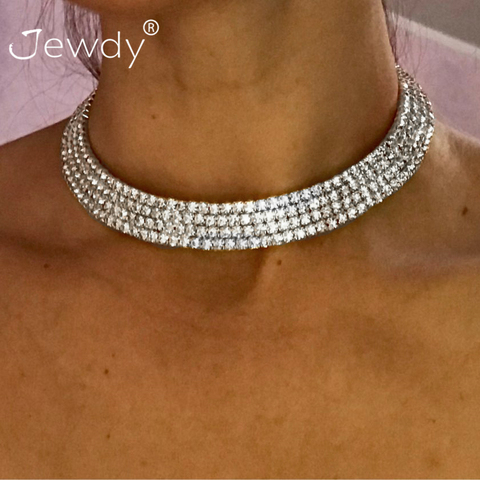 1 2 3 4 5 filas collar de gargantilla de diamantes de imitación para mujer joyería de cristal brillante de la boda femenina 2022 joyería de coltier bijoux ► Foto 1/6