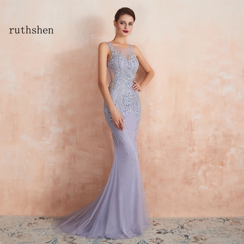 Lujoso vestido de noche para mujer, elegante, con cuentas de cristal, color morado, rojo, alfombra, Formal, para baile de graduación ► Foto 1/6