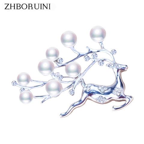 ZHBORUINI 2022 nuevo broche de perla natural alce ciervo perla broche de agua dulce joyería de perlas para mujer accesorios de regalo de Navidad ► Foto 1/6