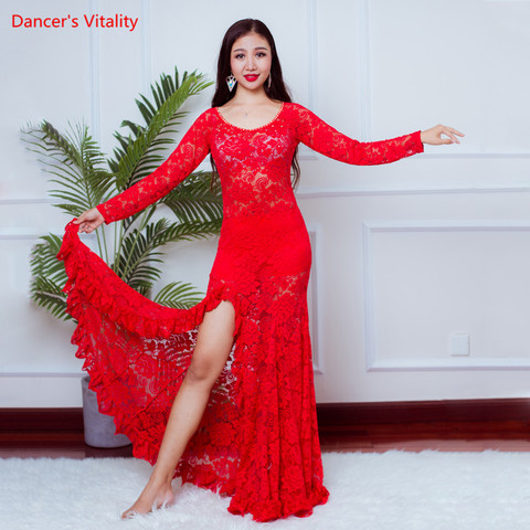 Vestido de danza del vientre para mujer, elegante Falda larga con encaje, ropa de práctica profesional, ropa de competición para rendimiento ► Foto 1/5