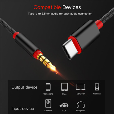 Conector de Audio USB tipo C a macho de 3,5mm, 1m, adaptador macho a macho de 3,5mm, Cable de Audio Aux Multicolor para Letv Le ► Foto 1/6