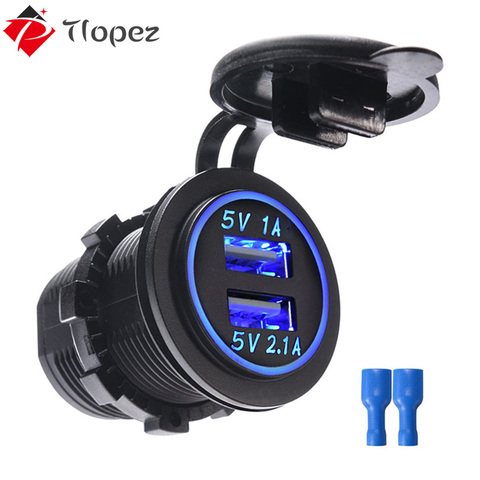 Adaptador de enchufe cargador Dual USB de 3,1a para coche, camión para bote marino, ATV, móvil, impermeable, 12/24V, cargador de teléfono USB D5 ► Foto 1/6