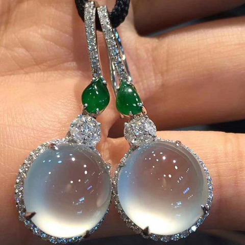 Pendientes de piedra de luna de círculo redondo grande para mujer, joyería de boda declaración, aretes de gota de cristal de moda, colgante Z5M043 ► Foto 1/6