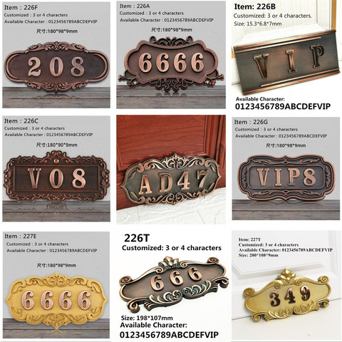 Personalizado casa placa de número para puerta ABS imitación de bronce, cobre antiguo signo puerta número de la etiqueta engomada para hotel al aire libre ► Foto 1/6