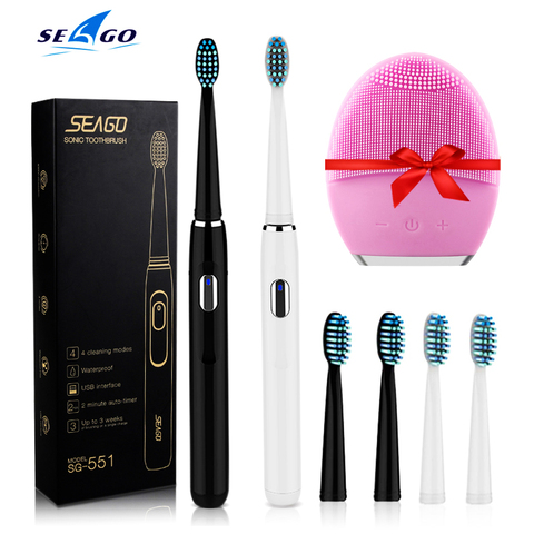 Cepillo de dientes eléctrico Seago Sonic SG-551 con reemplazo de cabezales de cepillo 4 modos de limpieza una operación clave sónico vibración cepillo resistente al agua ► Foto 1/6