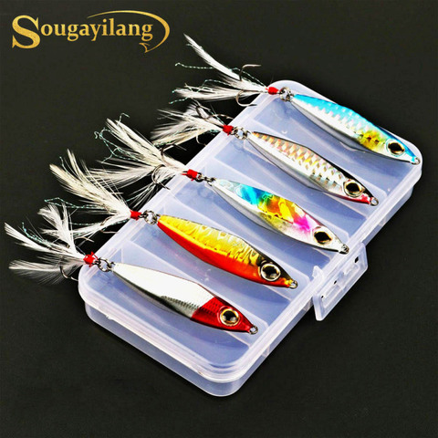 Sougayilang 5 uds señuelo para pesca vertical con caja Pesca de lubina plantillas pesos 33G Metal cebo costa de señuelo de Jigging cuchara de plomo cebo ► Foto 1/6