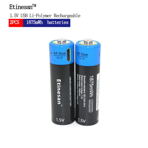 Nuevo Etinesan 2 uds 1,5 V AA 1875mwh li-polímero de litio li-ion recargable juguetes USB batería, para juego, micrófono, linternas ect. ► Foto 1/6