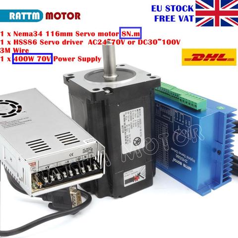 [Entrega en UE] Nema34 8N.m 116mm Servomotor de circuito cerrado 6A & 2HSS86H controlador híbrido controlador 8A + 400W 70V fuente de alimentación CNC ► Foto 1/6