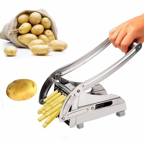 Cortador de patatas fritas de acero inoxidable, 2 cuchillas, cortador para pepino, verduras, zanahoria, utensilios de cocina ► Foto 1/6