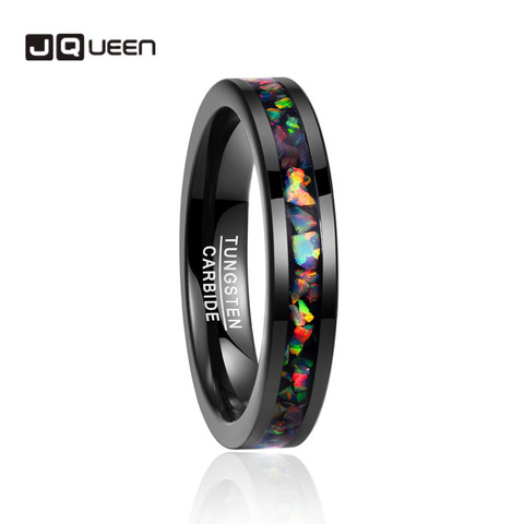 Anillo de carburo de tungsteno para hombre, Ópalo incrustado de 4MM de ancho, color negro, para boda, calidad AAA ► Foto 1/6