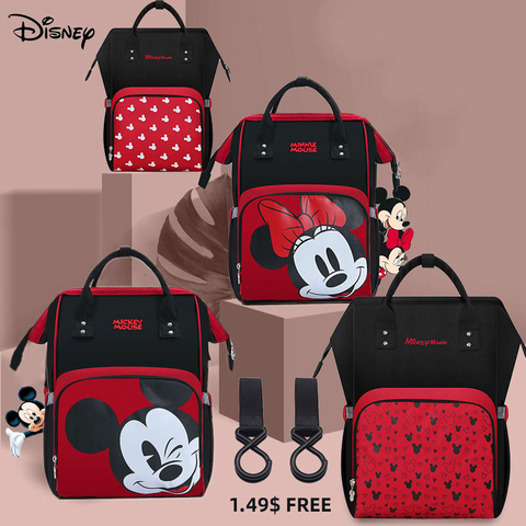 Minnie de Disney bolsa de pañales de Mickey, cochecito multifuncional para bebé, mochila de viaje para mamá, carga USB, grande, nuevo ► Foto 1/6