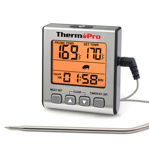 ThermoPro-termómetro Digital TP16S para carne, medidor de temperatura para horno horneado de barbacoa cocina, con sonda, temporizador, retroiluminación ► Foto 1/6