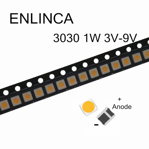 SMD LED 100 Chips, 1W, 3V, 6V, 9V, cuentas de luz blanca cálida, 3030 K-3000K, 1W, 135LM, lámpara de diodo emisor de luz de montaje en superficie, 9000 Uds. ► Foto 1/2