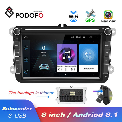 Podofo coche reproductor Multimedia Android 8,1 GPS 2 Din coche Autoradio Radio para VW/Volkswagen/Golf/Polo/Passat/b7/b6/asiento/leon/Skoda ► Foto 1/6