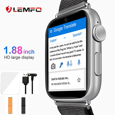 LEMFO-Reloj inteligente LEM10 con GPS para hombres, pulsera 4G de 1,88 pulgadas con pantalla grande, SO Android 7.1, 3GB de RAM, 32GB de ROM, LTE, cámara, SIM, wifi, ritmo cardíaco ► Foto 1/6