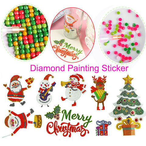 Pintura de diamantes Navidad redonda, Forma especial artesanal, pintura 5D de diamante, decoración de pegatinas para niños y adultos ► Foto 1/6