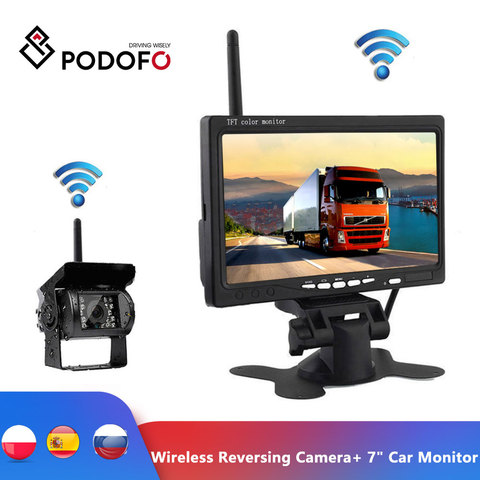 Podofo-cámara de marcha atrás inalámbrica, Monitor de coche HD de 7 