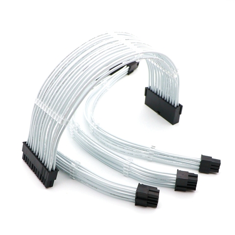 Juego de cables de extensión básicos, Color blanco completo de 180 grados, ATX 24Pin/ 4 + 4Pin, PCI-E 6 + 2Pin/ 6Pin, Cable de extensión de alimentación. ► Foto 1/6