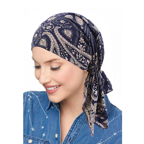 Las mujeres musulmanas elástico suave turbante sombrero Pre-atado de la bufanda de la cabeza impreso Ladiess algodón cáncer quimioterapia tapa hiyab interior accesorios para el cabello ► Foto 1/6