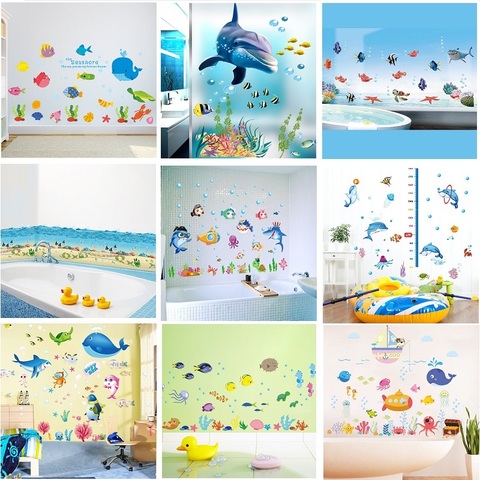 Bajo el agua de mar pegatina de pared para las salas de dibujos animados altura regla de juego de los niños de la casa habitación decoración de pared calcomanías murales ► Foto 1/1