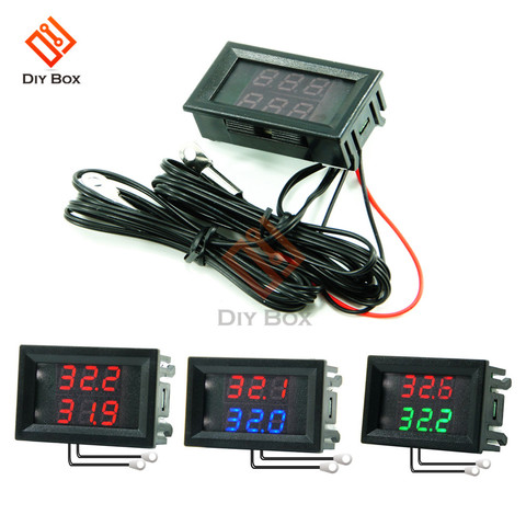 Mini termómetro Digital de doble pantalla DC 4 V-28 V con doble sonda de Metal NTC impermeable probador de Sensor de temperatura para habitación de coche interior ► Foto 1/6