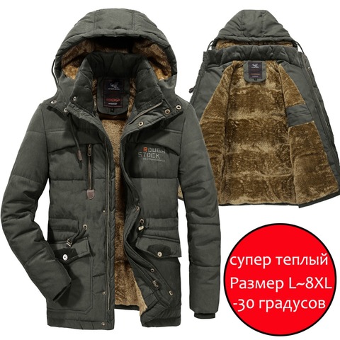 De los hombres de invierno de chaqueta de talla grande 8XL gruesa cálida Parka con capucha de lana con capucha militar abrigos de invierno cazadoras Chaquetas para hombre Multi-bolsillos abrigos ► Foto 1/6