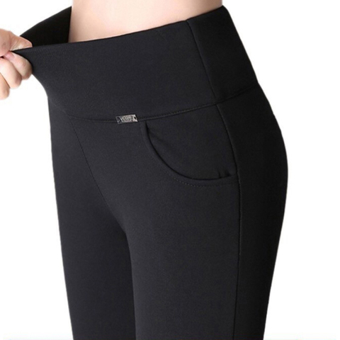 S-4XL pantalones para mujer, pantalones largos de cintura alta, ajustados, a la moda, de color liso, con bolsillos, para Otoño, para mujer ► Foto 1/6