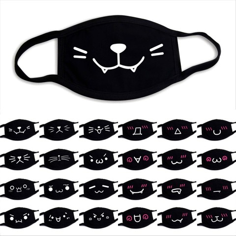 KPOP Unisex lindo Anime de dibujos animados oso máscara de boca negro cara Kawaii máscara de algodón cálido invierno divertido máscaras faciales de K-pop Mondkapjes ► Foto 1/6