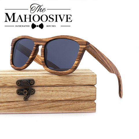 Cebra de madera Retro hombres gafas de sol de las mujeres polarizado gafas de sol de madera de bambú de madera hecho a mano, gafas de sol ► Foto 1/6