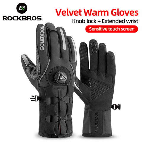 Guantes de ciclismo ROCKBROS Adjusatble Pantalla reflectante táctil cálido MTB guantes de bicicleta al aire libre impermeable guantes de bicicleta motocicleta ► Foto 1/6