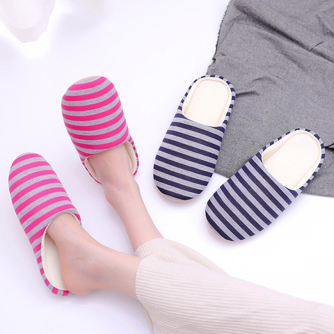 Zapatillas de casa planas de felpa para mujer, calzado sin talón de rayas, para primavera y otoño ► Foto 1/6