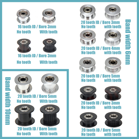 Polea de correa dentada gt2 6mm 10mm ancho de banda 16 dientes 20 dientes diámetro del tensor del diente 3mm 4mm 5mm agujero interior rodillo polea MXL ► Foto 1/6