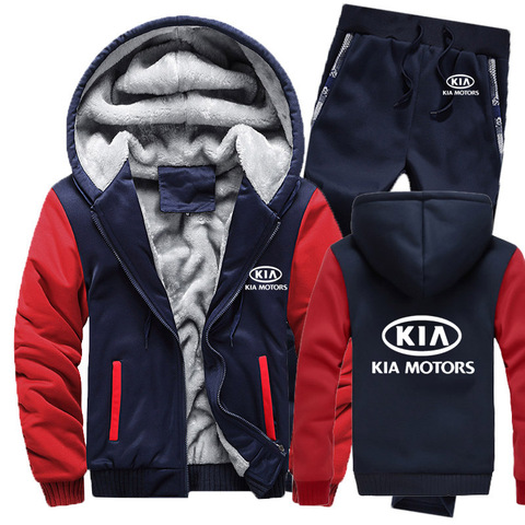 Sudadera con capucha para hombre, con Logo de KIA Car, traje grueso de lana y algodón, chándal con cremallera, chaqueta + Pantalones, conjuntos de 2 uds. ► Foto 1/6