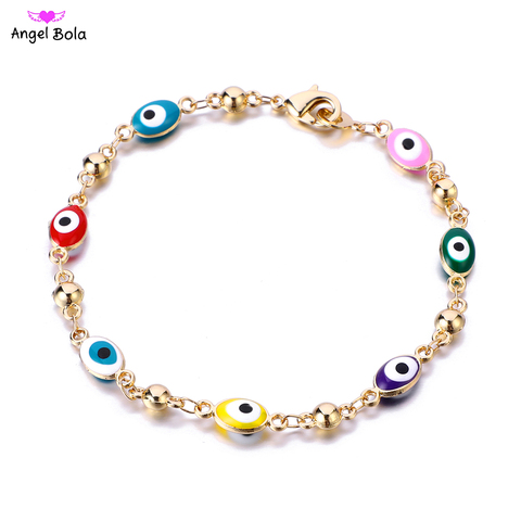 Pulsera musulmana de cristal de ojo malvado para mujer, brazalete islámico, Color dorado, azul plateado, joyería de moda, 3 ojos, azul turco ► Foto 1/6