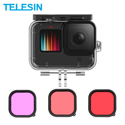 TELESIN-funda impermeable de cristal templado para GoPro Hero 9, cubierta de buceo, filtro de lente, accesorios de cámara negra, 50M ► Foto 1/6