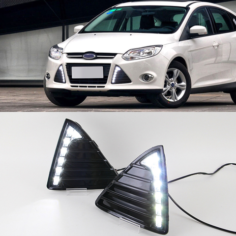 Intermitente para coche 1set DRL luces de circulación diurna LED 12V Luz de niebla de la lámpara impermeable con atenuación para Ford Focus 3 MK3 2012 - 2015 ► Foto 1/6