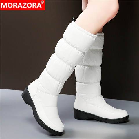 MORAZORA-Botas de nieve cálidas para mujer, 3 colores, botas de felpa de piel gruesa, media caña, de algodón, color blanco y negro ► Foto 1/6