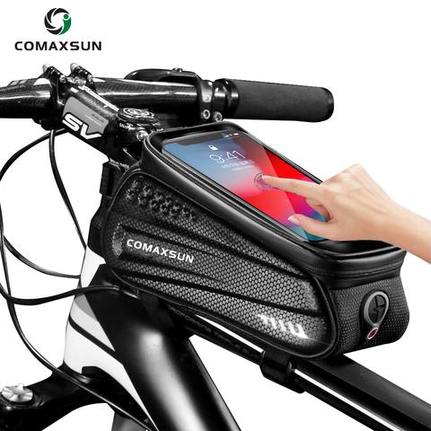 COMAXSUN-bolsa delantera para manillar de bicicleta, resistente al agua, 6,5 pulgadas, para teléfono móvil, accesorios para ciclismo de montaña ► Foto 1/6