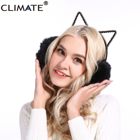 CLIMATE-orejeras para niñas y adolescentes, orejeras para las orejas de coche, calentador de Oreja de Gato encantador con diamantes de imitación, orejeras cálidas para las orejas ► Foto 1/6