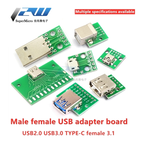 Conector USB macho/MINI MICRO USB a placa de adaptador DIP 5/2 MM conector hembra B Tipo C USB2.0 2,54 hembra convertidor de PCB, 3,0 Uds. ► Foto 1/6