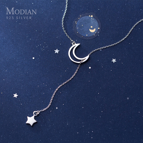 Modian-COLLAR COLGANTE luna y estrella para mujer, cadena de eslabones de Plata de Ley 925 auténtica, joyería fina de estilo coreano ► Foto 1/5